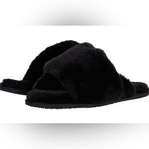 SOREL Sorel Go Mail Run, Black Faux Fur Slippers, Size 8